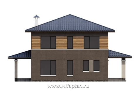 Проекты домов Альфаплан - "Юта" - двухэтажный коттедж в стиле прерий (Райта) - превью фасада №4