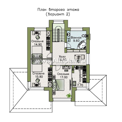 Проекты домов Альфаплан - "Монтана" - проект двухэтажного дома из кирпичей в стиле Райта - превью плана проекта №3