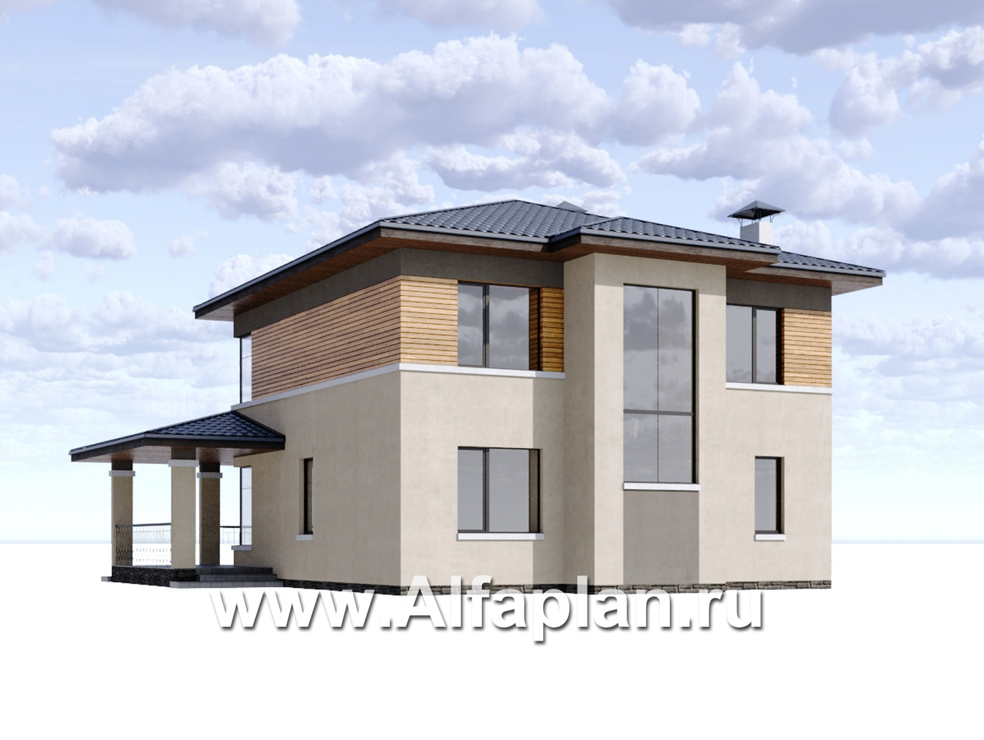 Проекты домов Альфаплан - "Монтана" - проект двухэтажного дома из кирпичей в стиле Райта - дополнительное изображение №2
