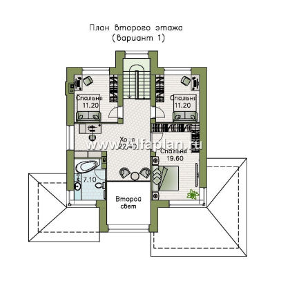 Проекты домов Альфаплан - "Монтана" - проект двухэтажного дома из кирпичей в стиле прерий (Райта) - превью плана проекта №2