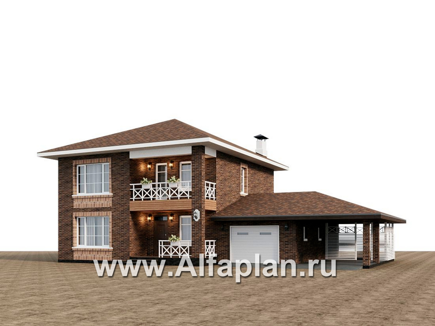 Проекты домов Альфаплан - "Сайма" - двухэтажный дом из кирпичей в баварском стиле, с гаражом - дополнительное изображение №1