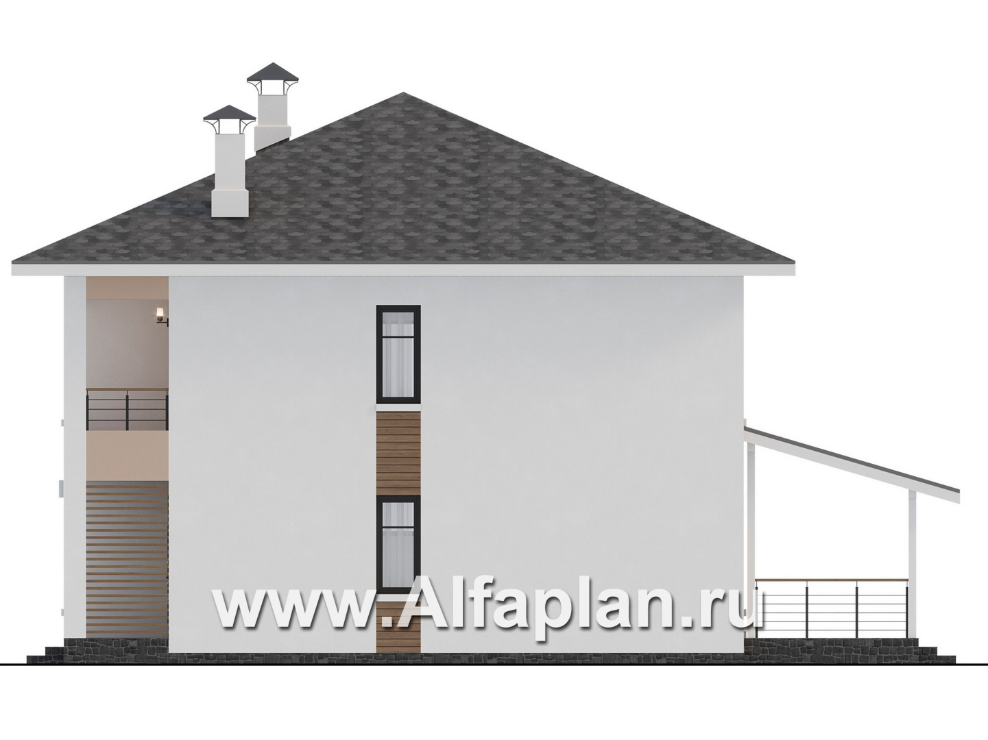 Проекты домов Альфаплан - "Вуокса" - современный двухэтажный коттедж - изображение фасада №2