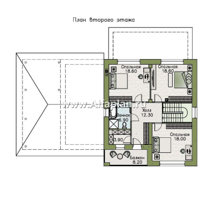 «Селигер» - проект двухэтажного дома из газобетона, с гаражом на 2 авто, фасады из штукатурки - превью план дома