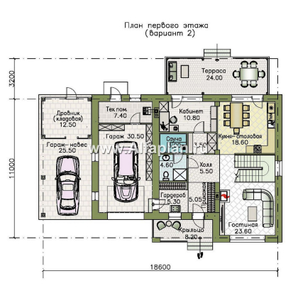 Проекты домов Альфаплан - "Вуокса" - современный двухэтажный коттедж, штукатурные фасады, с гаражом - превью плана проекта №2