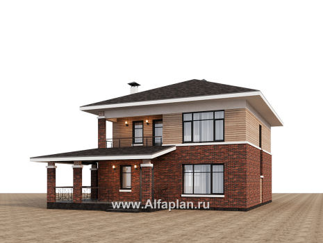 Проекты домов Альфаплан - "Отрадное" - дизайн дома в стиле Райта, с террасой на главном фасаде - превью дополнительного изображения №4