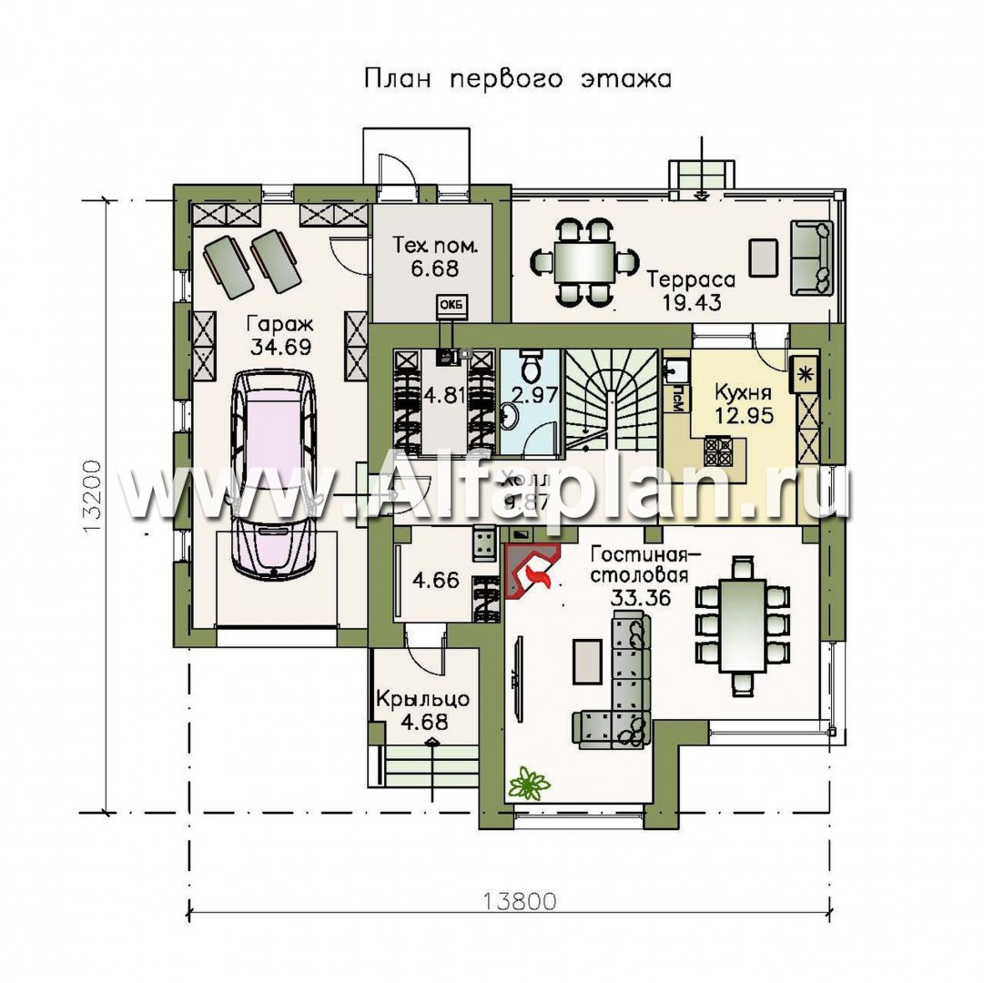 Проекты домов Альфаплан - «Рефлекс» - современный комфортабельный дом с гаражом - изображение плана проекта №1