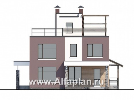 Проекты домов Альфаплан - «Динамика» - компактный дом с эксплуатируемой кровлей - превью фасада №4