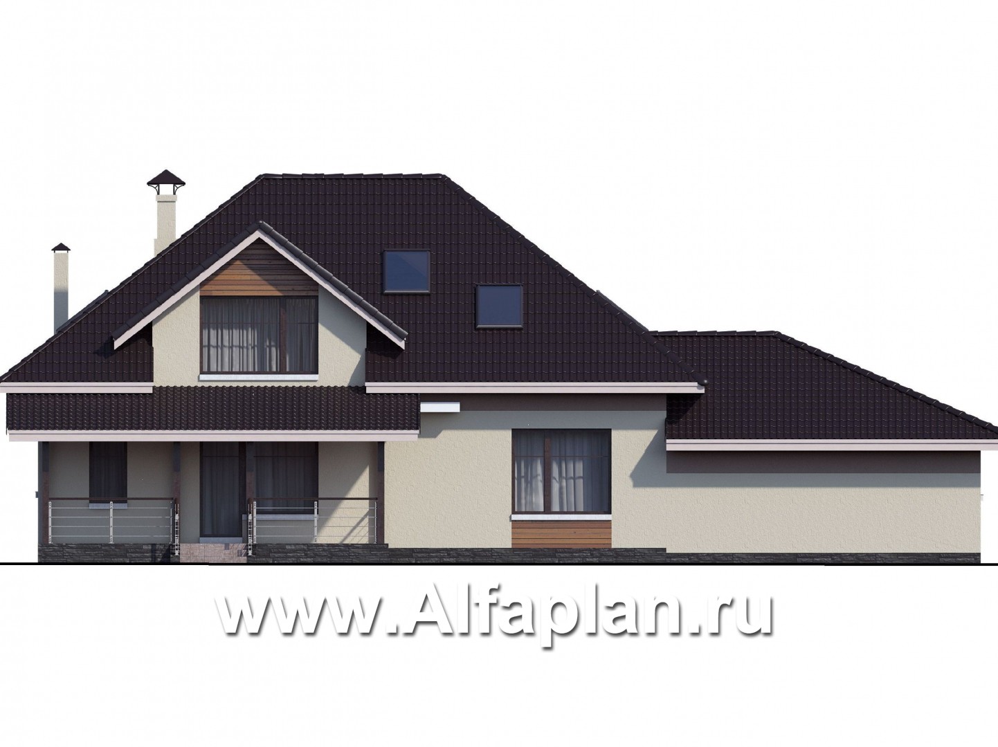 Проекты домов Альфаплан - «Кассиопея» - комфортабельный мансардный дом с большим гаражом - изображение фасада №4