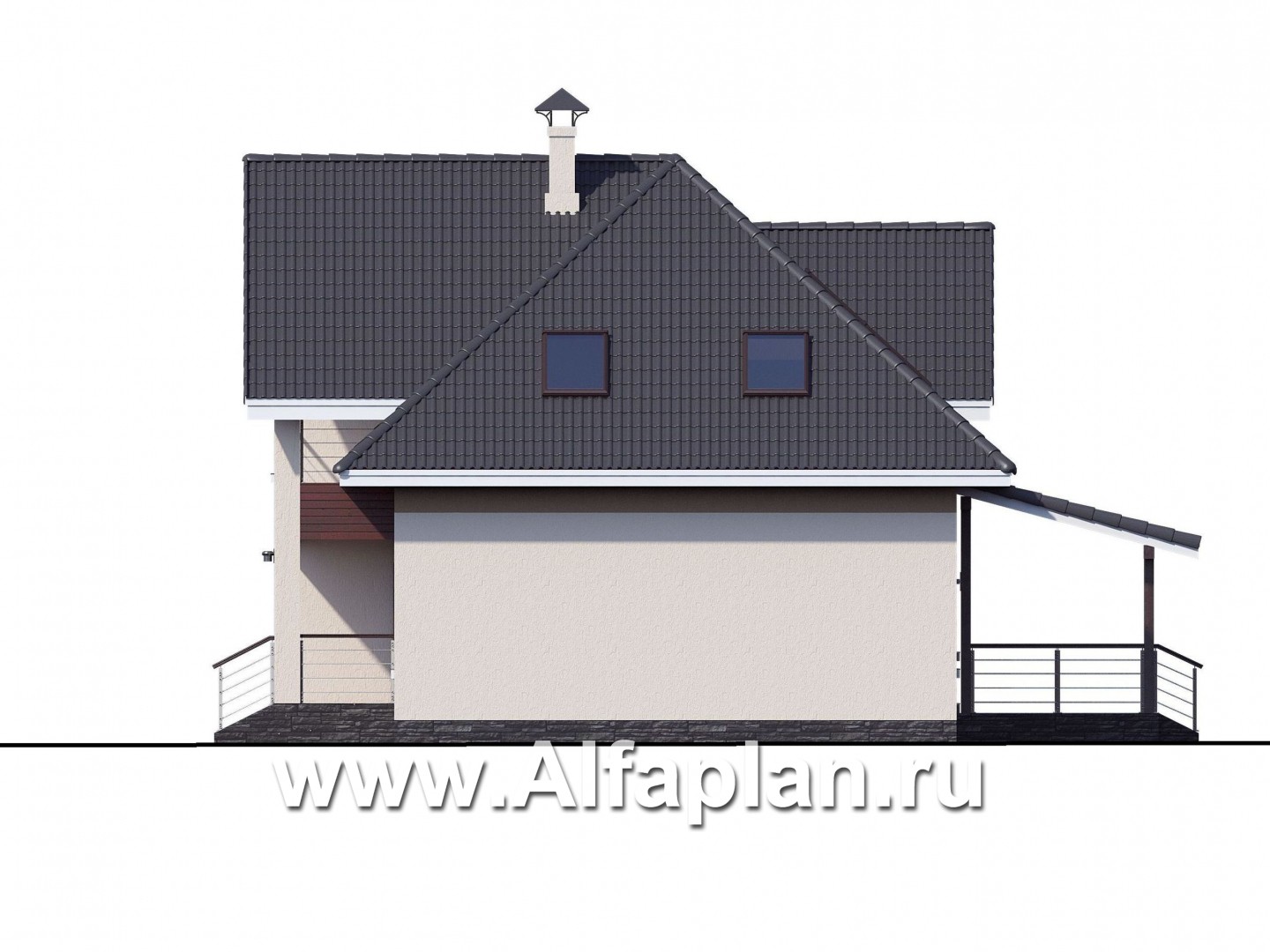 Проекты домов Альфаплан - «Кассиопея» - мансардный дом с шестью спальнями - изображение фасада №2