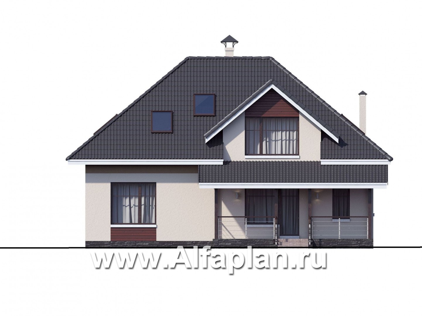 Проекты домов Альфаплан - «Кассиопея» - мансардный дом с шестью спальнями - изображение фасада №4