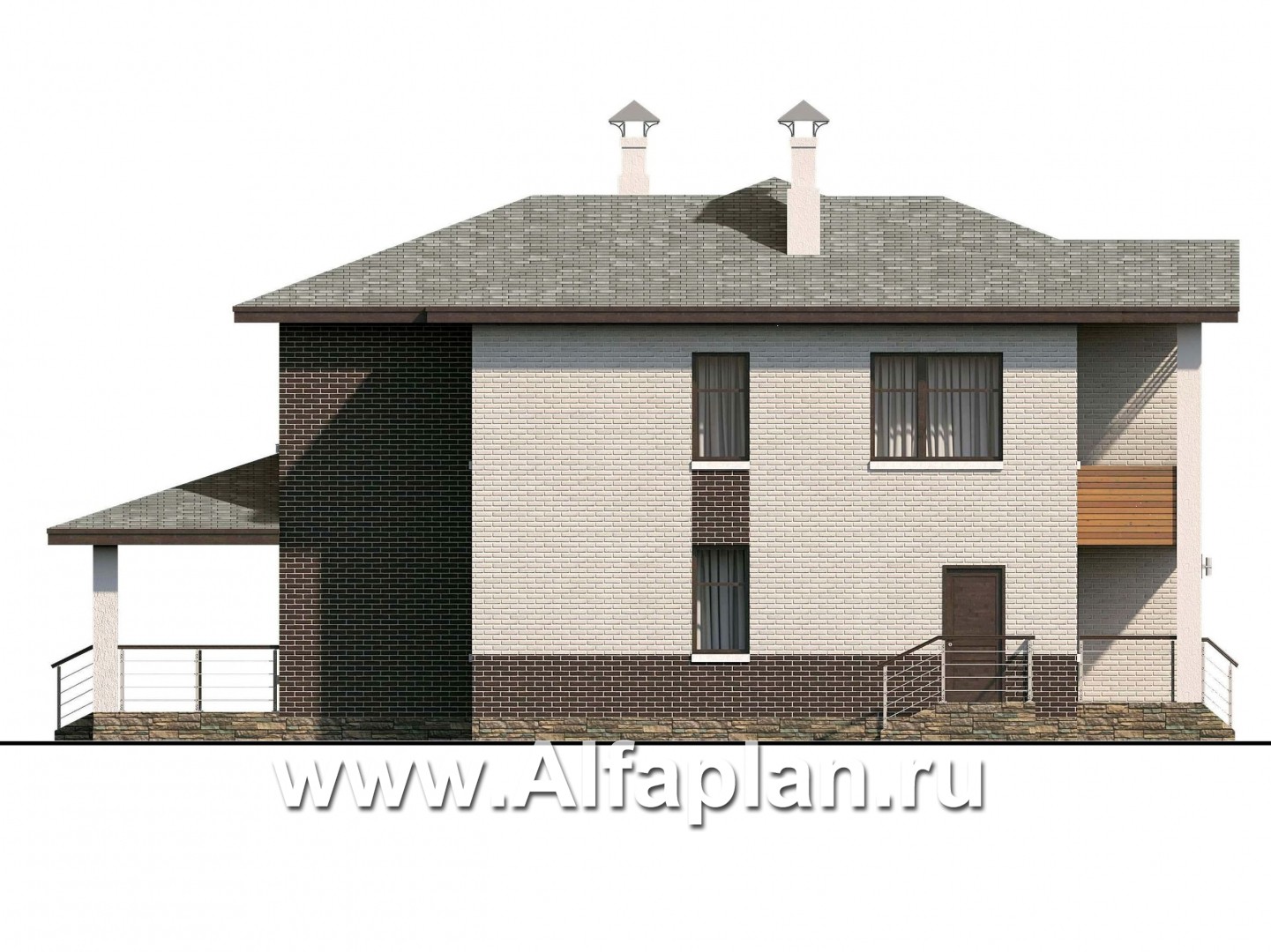 Проекты домов Альфаплан - «Высшая лига» -  Дом с двумя жилыми комнатами на 1эт, большой гостиной и крытой террасой - изображение фасада №3
