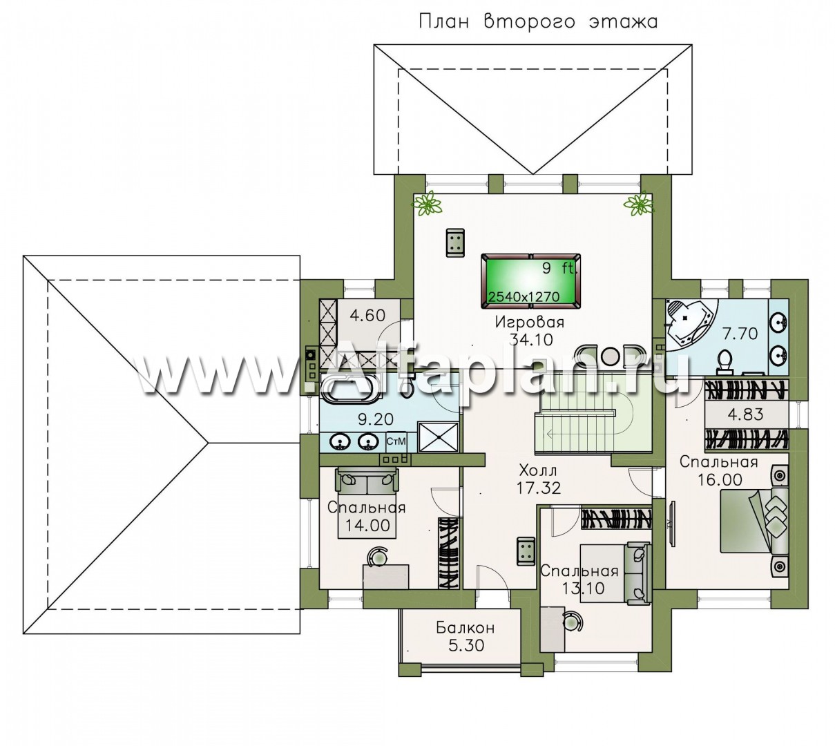 Проекты домов Альфаплан - «Высшая лига» -  Дом с двумя жилыми комнатами на 1эт, с гаражом на два автомобиля - изображение плана проекта №2