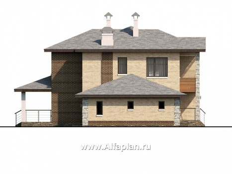 Проекты домов Альфаплан - «Высшая лига» -  Дом с двумя жилыми комнатами на 1эт, с гаражом на два автомобиля - превью фасада №3