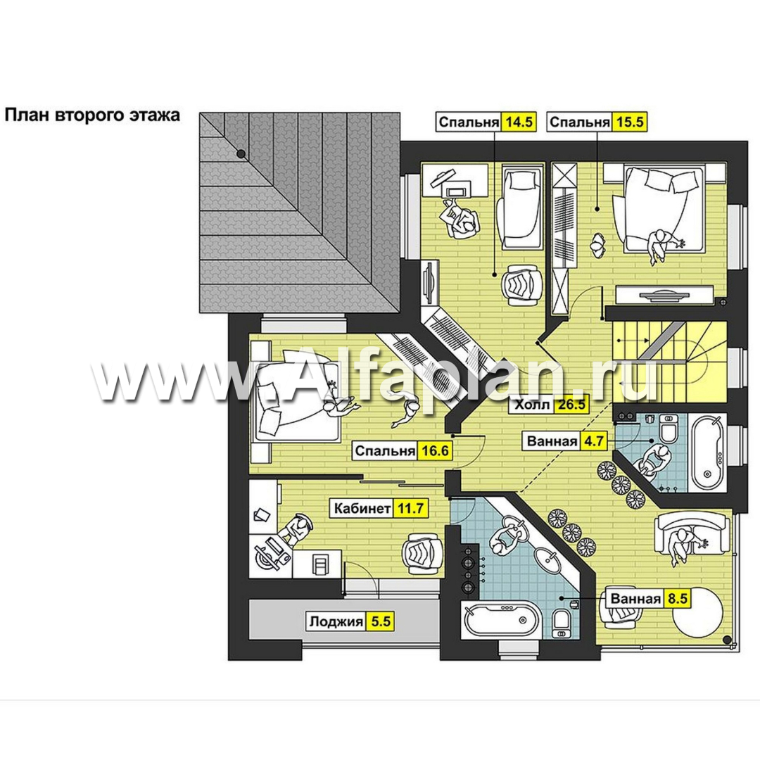 Проекты домов Альфаплан - Оригинальный коттедж с угловым входом - изображение плана проекта №2