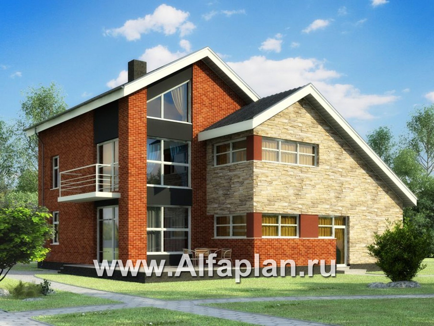 Проекты домов Альфаплан - Современный трехэтажный кирпичный коттедж - дополнительное изображение №1