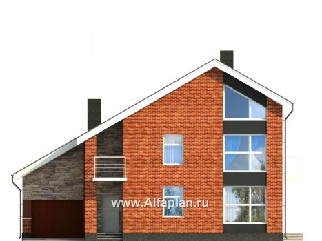 Проекты домов Альфаплан - Современный трехэтажный кирпичный коттедж - превью фасада №3