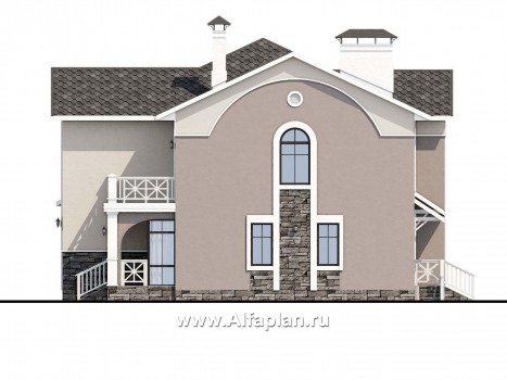 Проекты домов Альфаплан - «Голицын»- изящный коттедж с двусветной гостиной - превью фасада №2