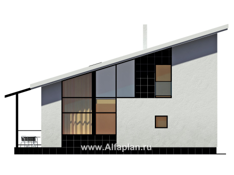Проекты домов Альфаплан - Кирпичный дом эконом-класса с односкатной кровлей - превью фасада №4