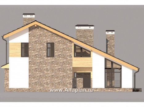 Проект дома с мансардой, план 2 спальни и сауна на 1 эт, с террасой, в стиле хай-тек - превью фасада дома
