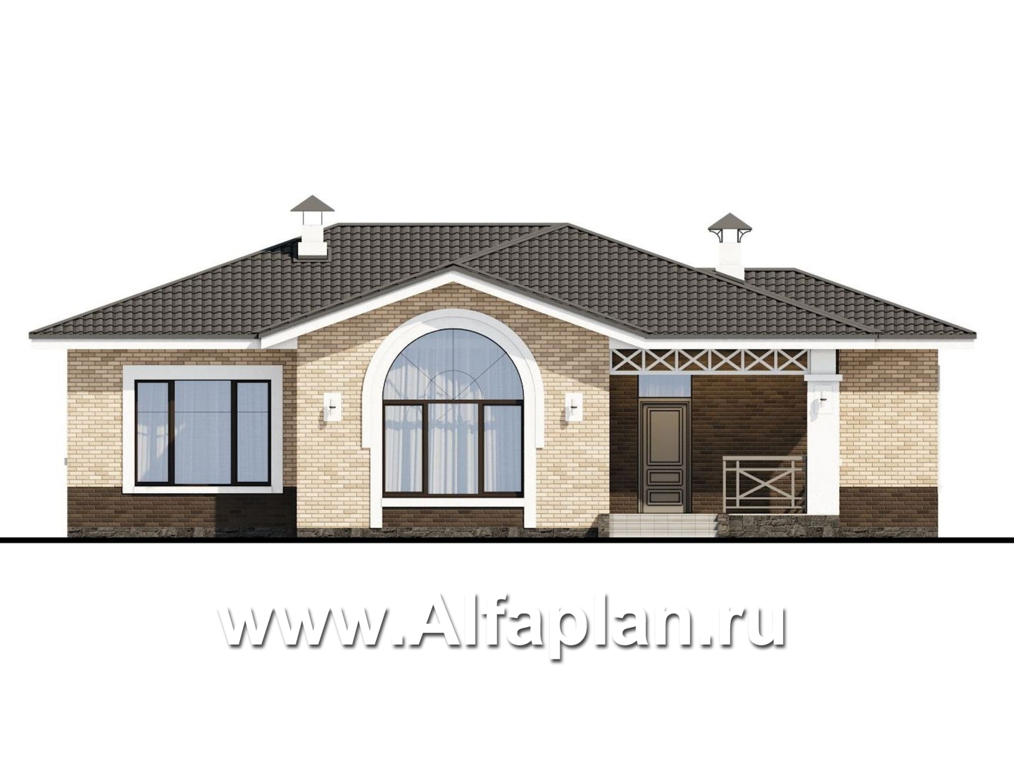 Проекты домов Альфаплан - «Мельпомена» - стильный одноэтажный коттедж с террасой - изображение фасада №1