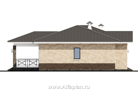 Проекты домов Альфаплан - «Мельпомена» - стильный одноэтажный коттедж с террасой - превью фасада №3