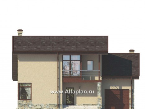 Проект дома с мансардой, мастер спальня, с террасой и с гаражом,в современном стиле - превью фасада дома