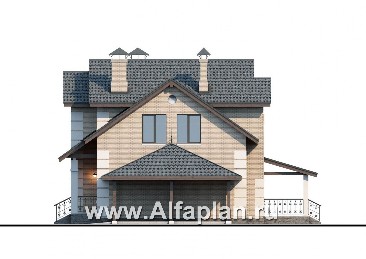 Проекты домов Альфаплан - «Verum» - двуxэтажный коттедж с компактным планом и навесом  для машин - изображение фасада №2