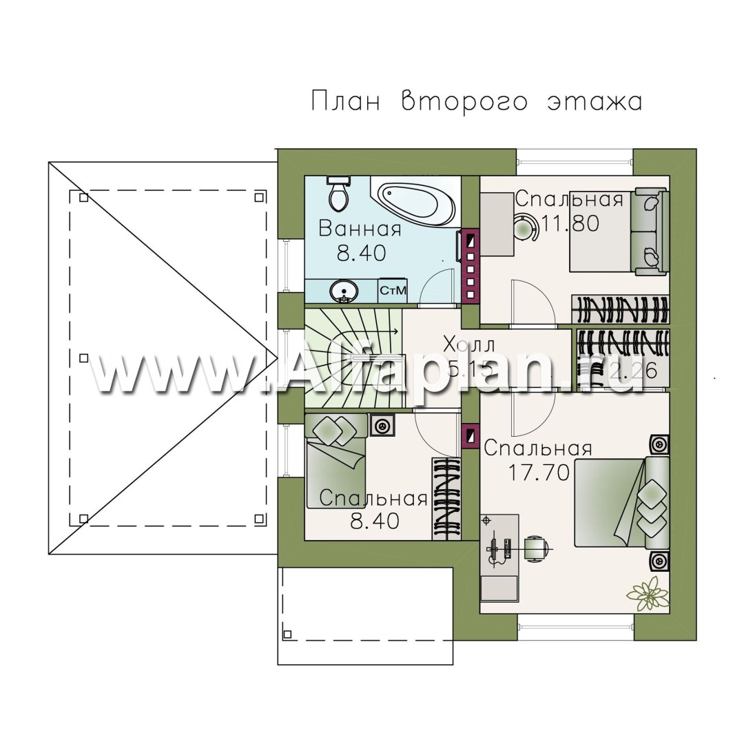 Проекты домов Альфаплан - «Оптима»- стильный современный коттедж с гаражом-навесом - изображение плана проекта №2