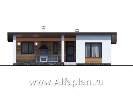 Проекты домов Альфаплан - «Эпсилон» - уютный каркасный дом с просторной террасой - превью фасада №1