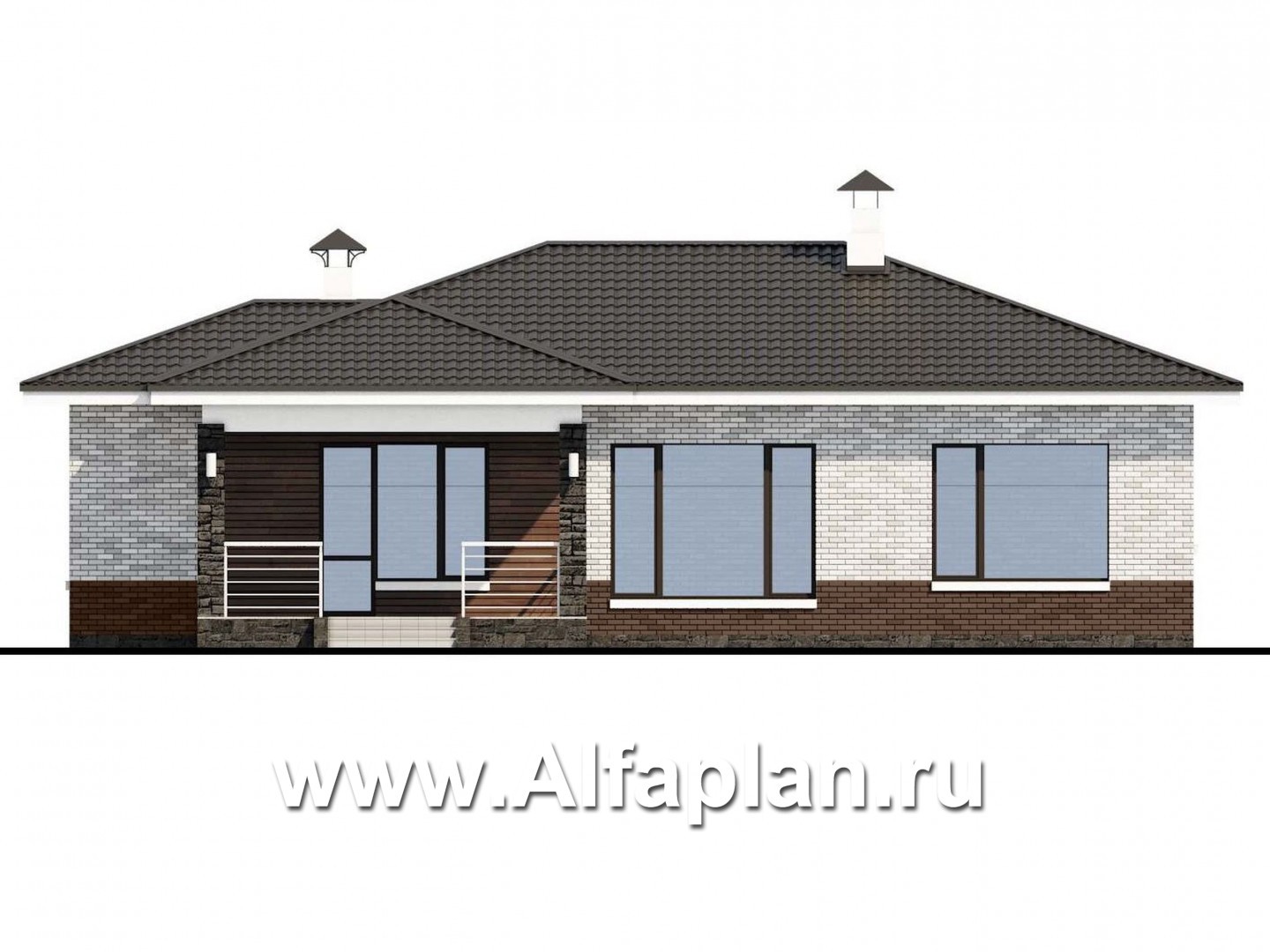 Проекты домов Альфаплан - «Наяда» - современный одноэтажный коттедж с террасой - изображение фасада №4