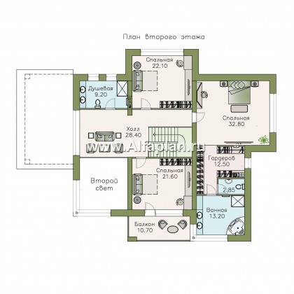 «Луара» — проект двухэтажного дома, планировка с двусветной столовой, с сауной и с террасой - превью план дома