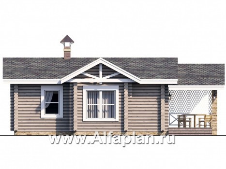 Проекты домов Альфаплан - Уютная одноэтажная деревянная баня с крытой террасой - превью фасада №1
