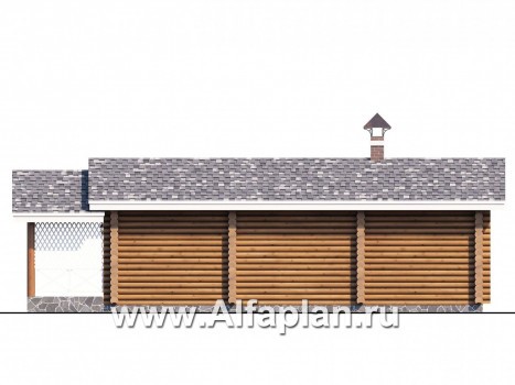 Проекты домов Альфаплан - Узкая деревянная баня с гостевой спальной - превью фасада №4