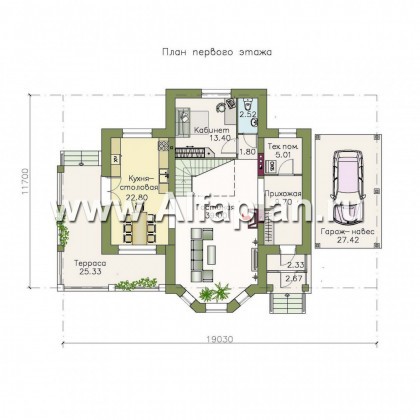 Проекты домов Альфаплан - «Клио» - коттедж с угловой террасой - превью плана проекта №1