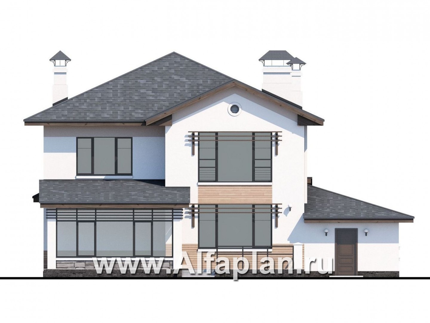 Проекты домов Альфаплан - «Оазис» - изысканный комфортный коттедж с гаражом - изображение фасада №4
