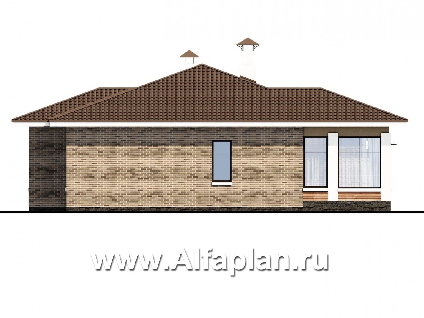 Проекты домов Альфаплан - «Аонида» - одноэтажный коттедж с остекленной верандой - изображение фасада №3
