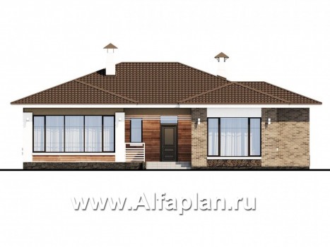 Проекты домов Альфаплан - «Аонида» - одноэтажный коттедж с остекленной верандой - превью фасада №1