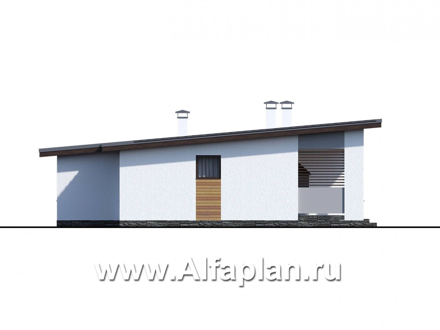 Проекты домов Альфаплан - «Эпсилон» - одноэтажный дом с сауной и джакузи на террасе - изображение фасада №3