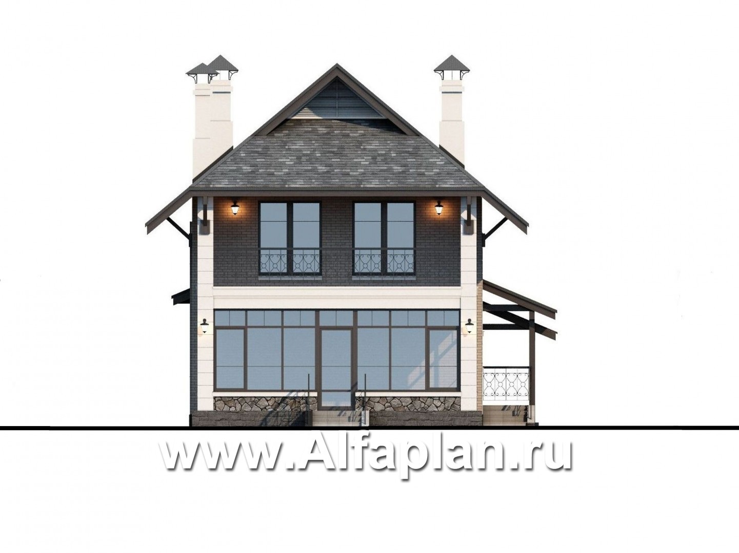 Проекты домов Альфаплан - «Одетта» - компактный дом с навесом для машины - изображение фасада №4
