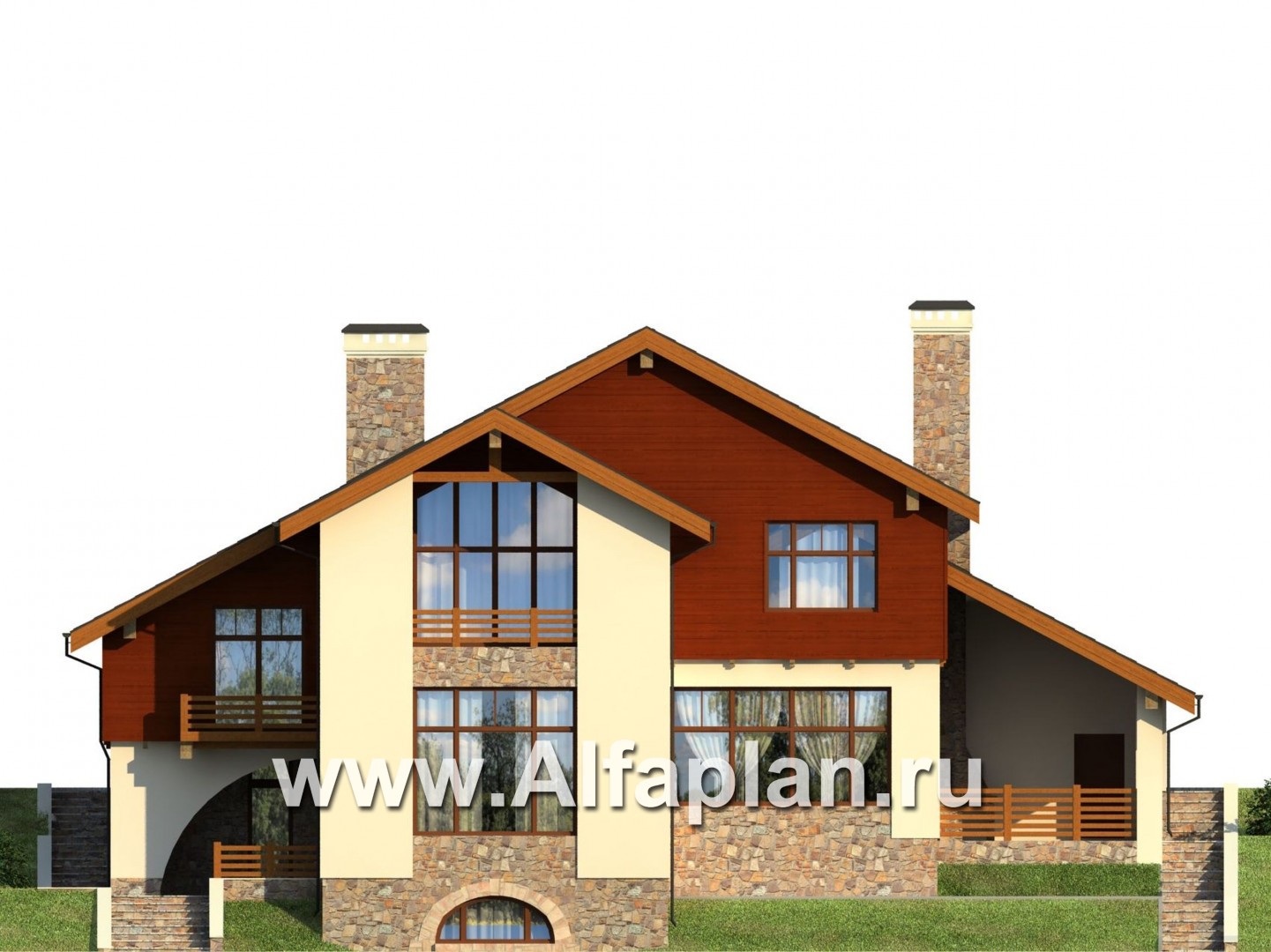 Проекты домов Альфаплан - Дом на рельефе - изображение фасада №1