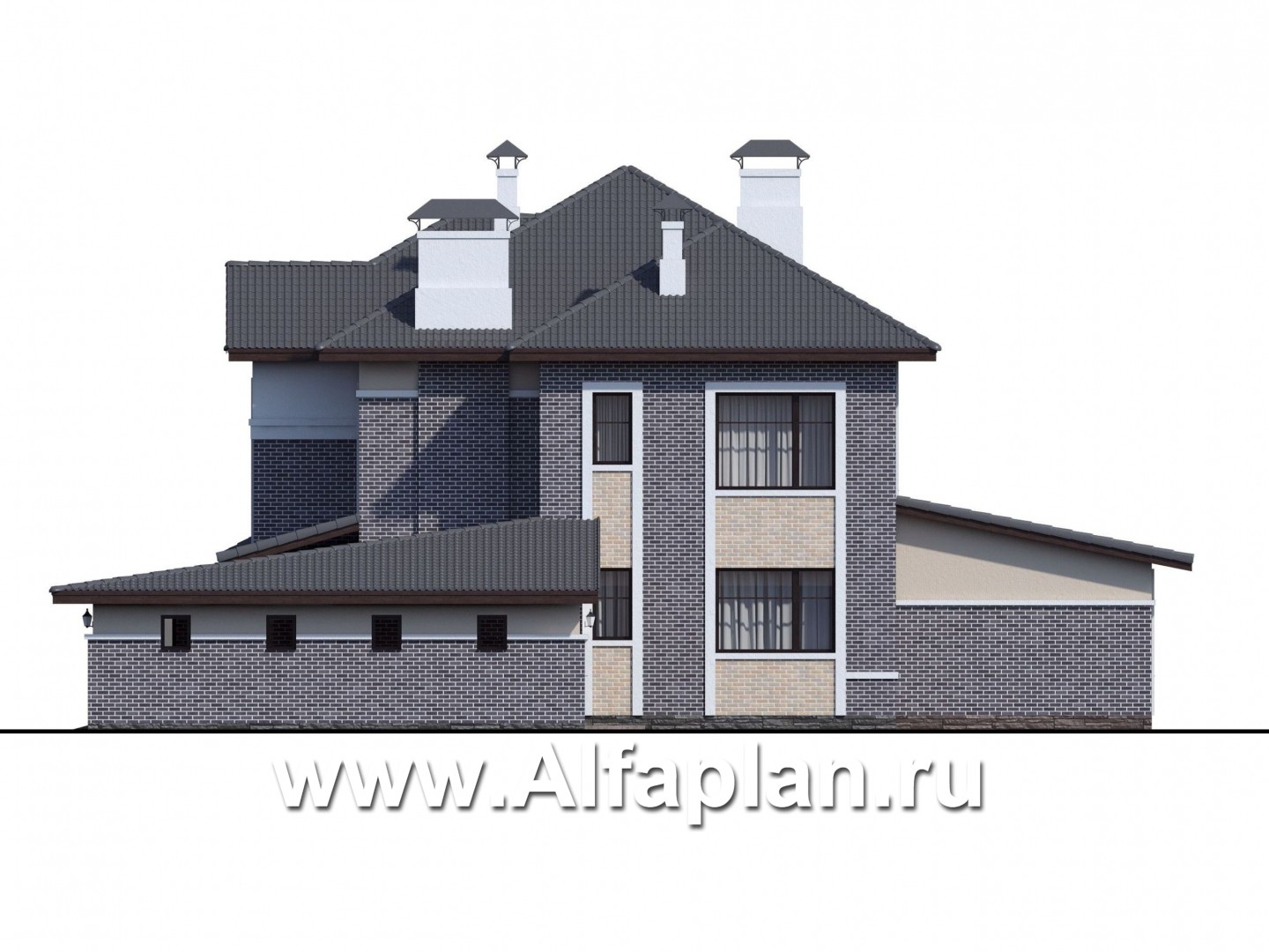 Проекты домов Альфаплан - «Арно» - классический особняк с большим гаражом и бассейном - изображение фасада №2