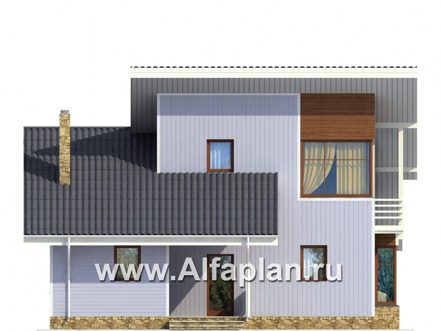 Проекты домов Альфаплан - Двухэтажный каркасный дом - изображение фасада №1