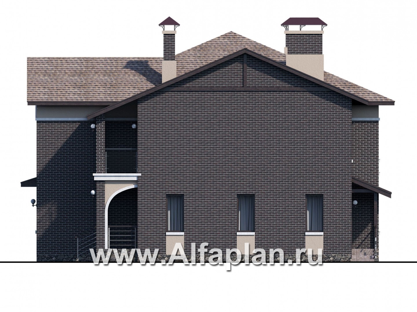 Проекты домов Альфаплан - «Голицын» — особняк с отделкой в темных тонах - изображение фасада №2