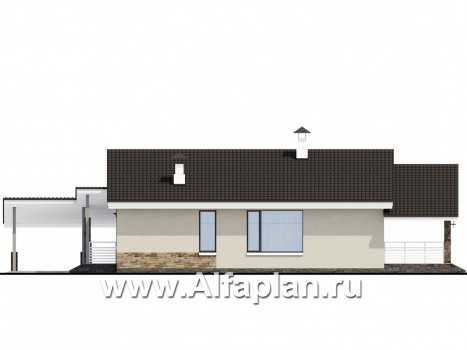 Проекты домов Альфаплан - «Дриада» - одноэтажный дом с гаражом-навесом - превью фасада №2