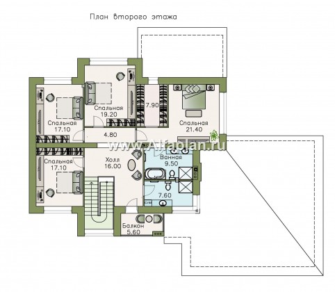«Киприда» — проект двухэтажного дома в современном стиле, мастер спальня, с террасой и гаражом на 2 авто - превью план дома