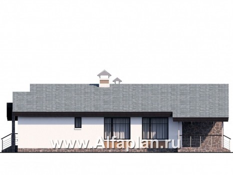 Проекты домов Альфаплан - «Санта-Моника» — одноэтажный коттедж с большим гаражом и террасой - превью фасада №2