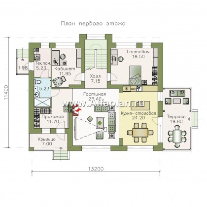 Проекты домов Альфаплан - «Ной и команда» - коттедж с двумя жилыми комнатами на 1 эт и с мансардой - превью плана проекта №1