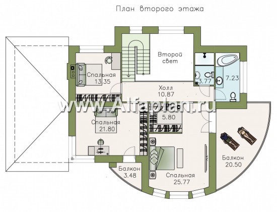 Проекты домов Альфаплан - «Меркурий» - стильный коттедж с большой террасой и балконом - превью плана проекта №2
