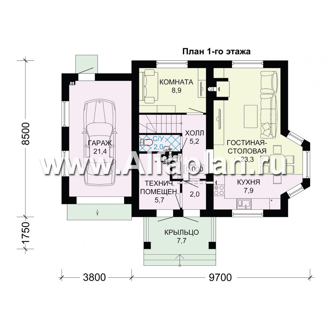 Проекты домов Альфаплан - Экономичный дом с гаражом - изображение плана проекта №1