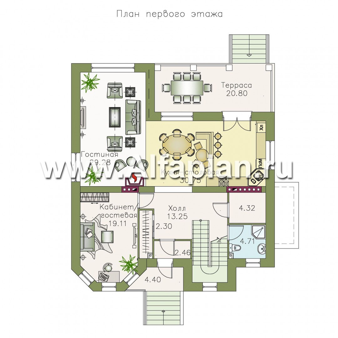 Проекты домов Альфаплан - «Феникс» - коттедж с компактным планом и цокольным этажом - изображение плана проекта №1